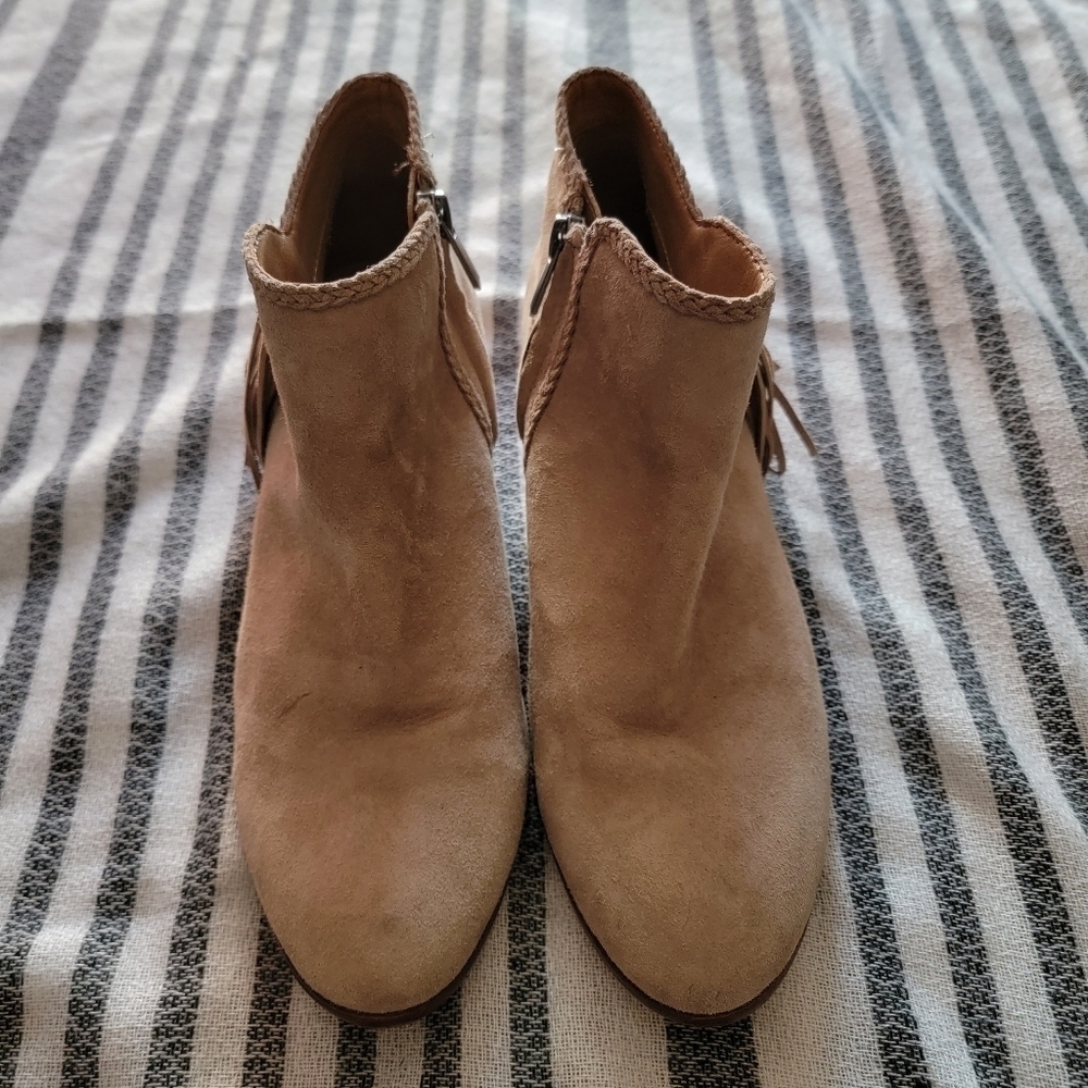 Sam Edelman tan booties with fringe on the side